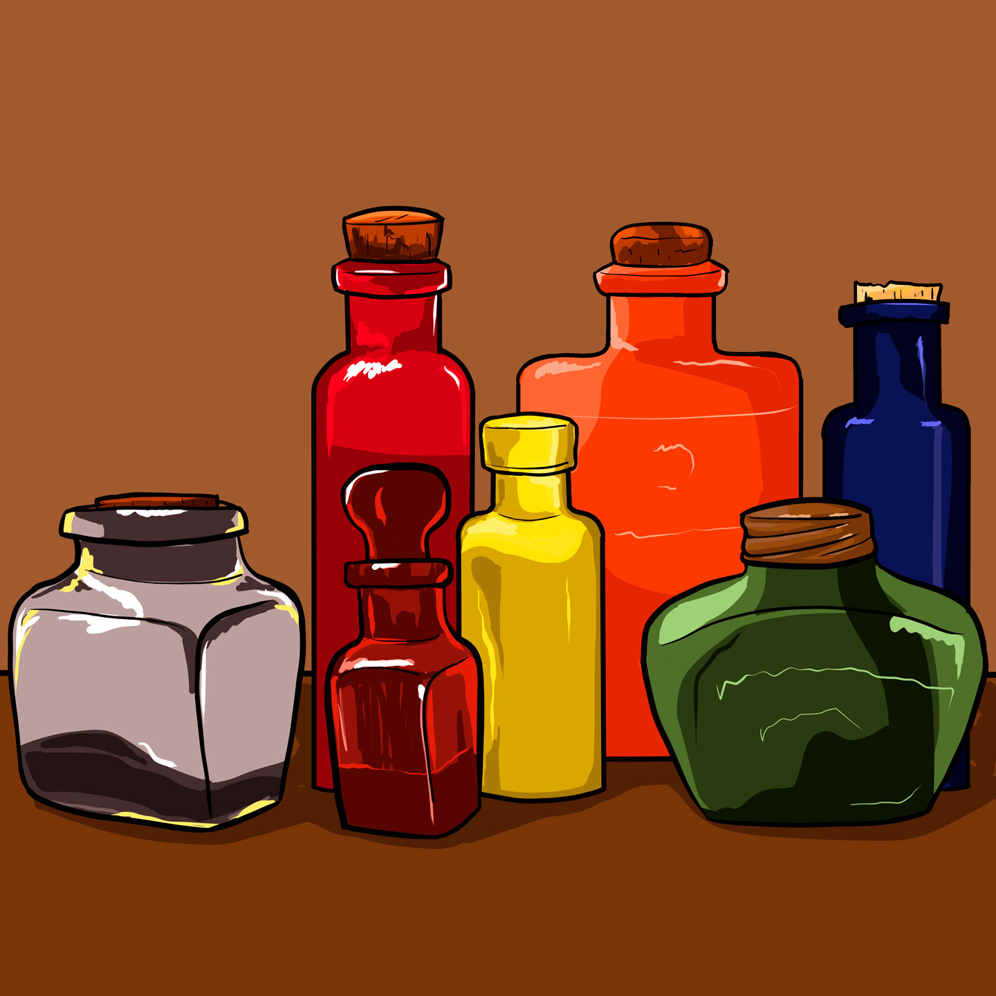 Botellas, ilustración digital, 2021