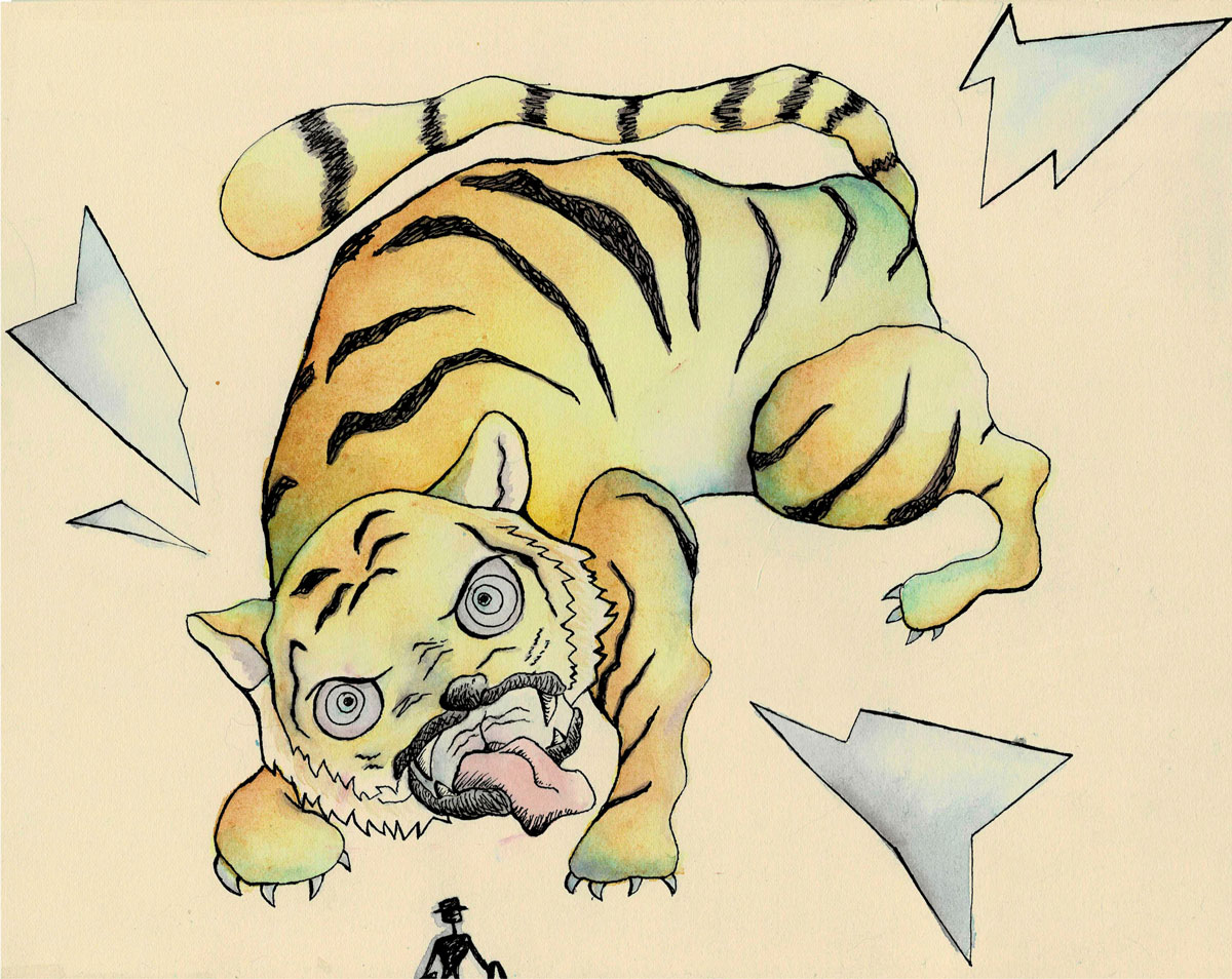 El tigre de san aparicio, acuarela y tinta sobre papel, 2020